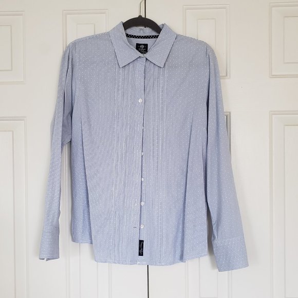 Tommy Hilfiger pleated button up blouse - chambray seersucker - Size L - Picture 9 of 16